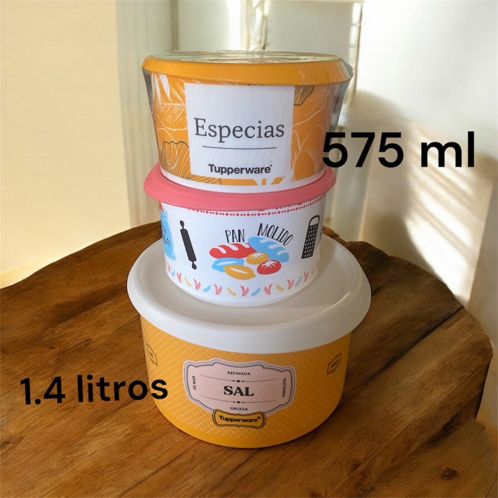 Tupperware Yellow, White & Pink Stackable Kitchen Canisters